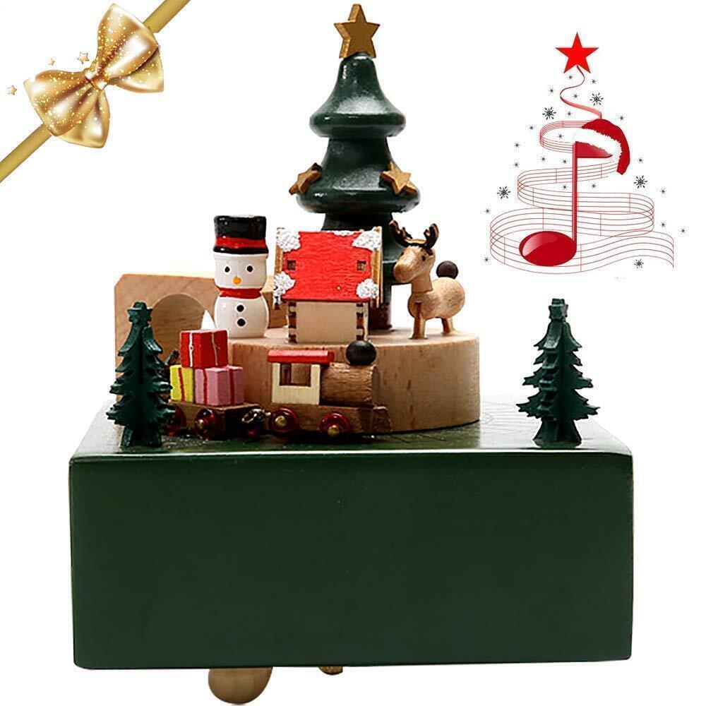 6559 Music Box, Snowman Elk Wooden Rotation Crafts Music Box, Mini Train